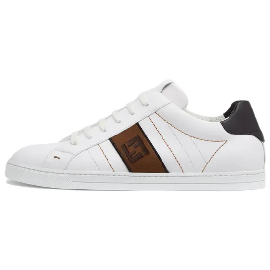 FENDI Ff Leather Low Top White Brown