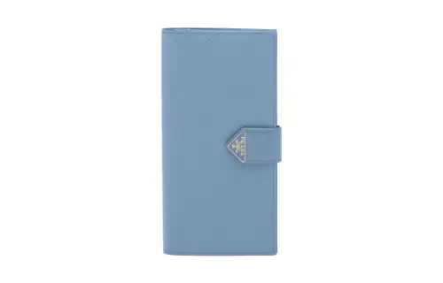 PRADA Saffiano Leather Card Holder, Wallet Women's Light Blue