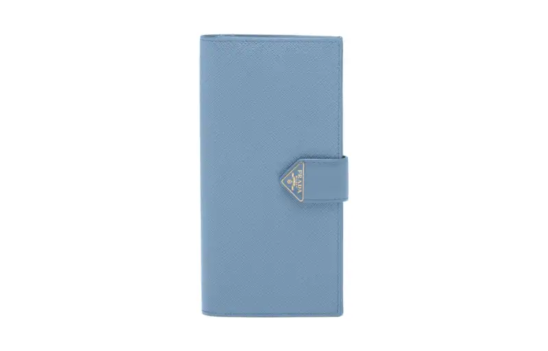PRADA Saffiano Leather Card Holder, Wallet Women's Light Blue