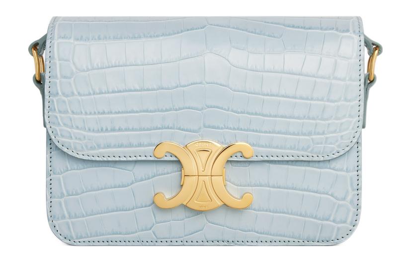 CELINE Teen Triomphe Crocodile Leather Crossbody Bag, Shoulder Bag Regular Women's Ice Blue
