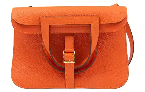 HERMES Halzan Clemence Bullock Leather Horseshoe Handbag Regular Women's 9J Feu Flame Orange