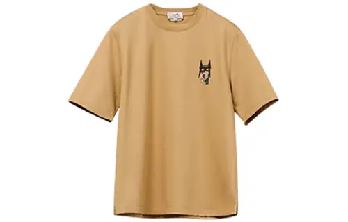 HERMES T Shirts Men's Pink Yellow Crew Neck Moderate Straight Fit