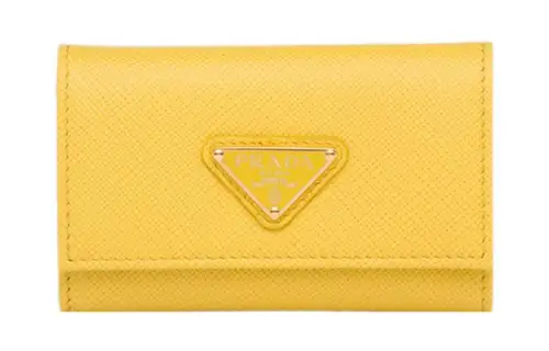 PRADA Saffiano Leather Key Pouch Women's Yellow