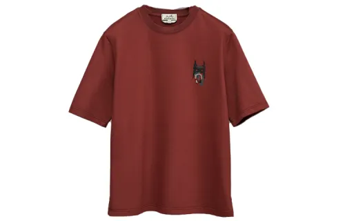 HERMES T Shirts Men's Red Crew Neck