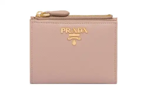 PRADA Saffiano Leather Wallet Small Women's Pink Beige