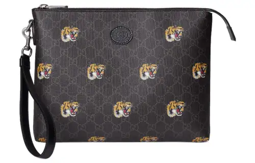 GUCCI Canvas With Leather Clutch Men's Black