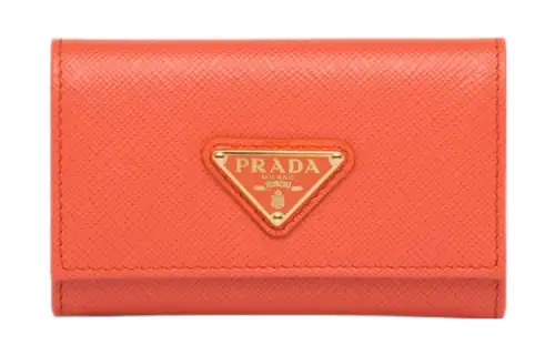 PRADA Saffiano Leather Key Pouch Women's Orange
