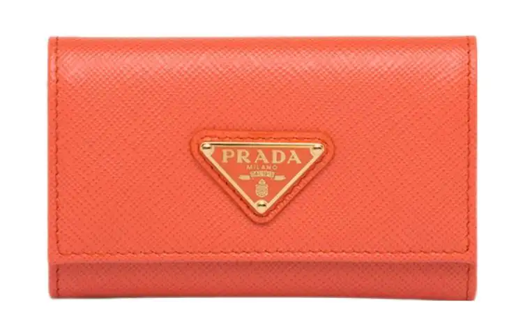 PRADA Saffiano Leather Key Pouch Women's Orange