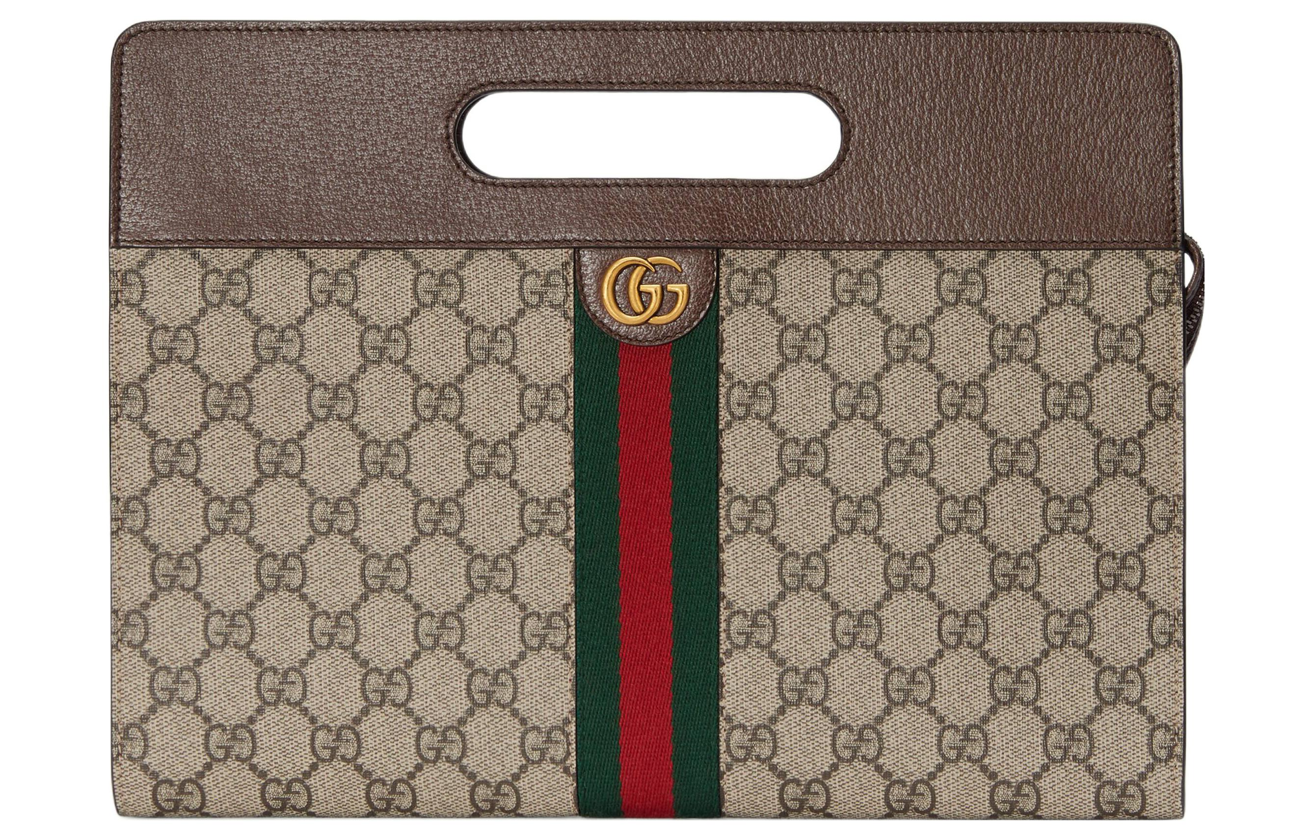 GUCCI Gucci Ophidia Retro Gold Accessories Double G Logo Zipper Closure Canvas with Leather Trim Clutch Handbag Men's Brown #Autumn and Winter New Product Recommendation#