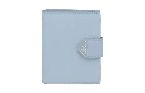 PRADA Saffiano Smooth Leather Wallet Small Women's Light Blue
