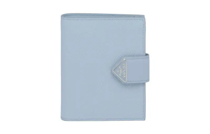 PRADA Saffiano Smooth Leather Wallet Small Women's Light Blue