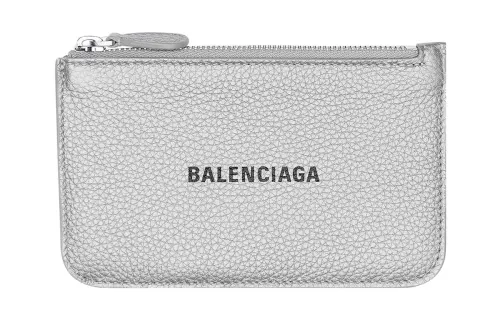 Balenciaga Cash Grain Calfskin Card Holder, Wallet Large Women's Silver