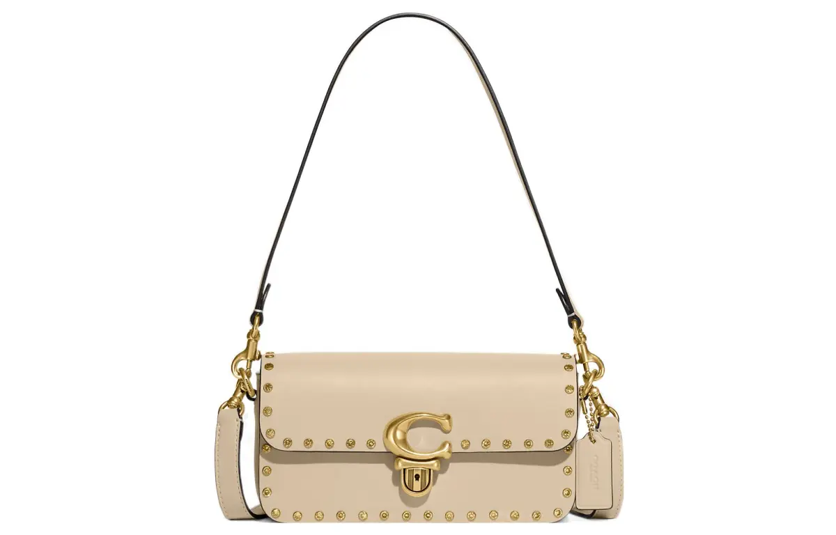 COACH Studio Glove Tanned Leather Handbag, Shoulder Bag Small Women's Ivory White