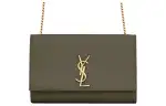 SAINT LAURENT Kate Cow Leather Shoulder Bag, Crossbody Bag Medium Women's Gray Khaki Color