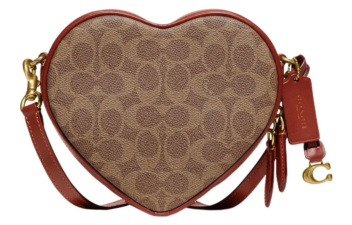 COACH Heart Cow Leather Crossbody Bags Small Women's Brown & Rusty