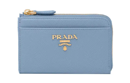PRADA Saffiano Leather Wallet Key Pouch Women's Light Blue