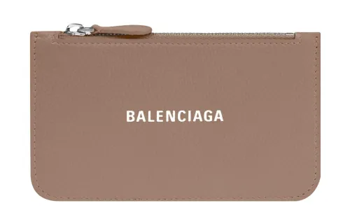 Balenciaga Cash Grain Calfskin Card Holder, Wallet Large Women's Brown