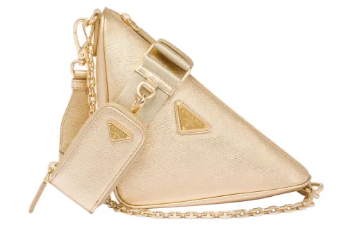 PRADA Leather Combo Bag, Crossbody Bag, Shoulder Bag Women's Gold
