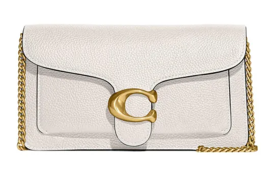 COACH Chain Leather Shoulder Bag, Crossbody Bag, Clutch Small Women's Chalk White