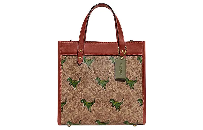 COACH Field Canvas Artificial Leather Tote Bag, Shopping Bag, Shoulder Bag, Crossbody Bag, Handbag Small Women's Tan