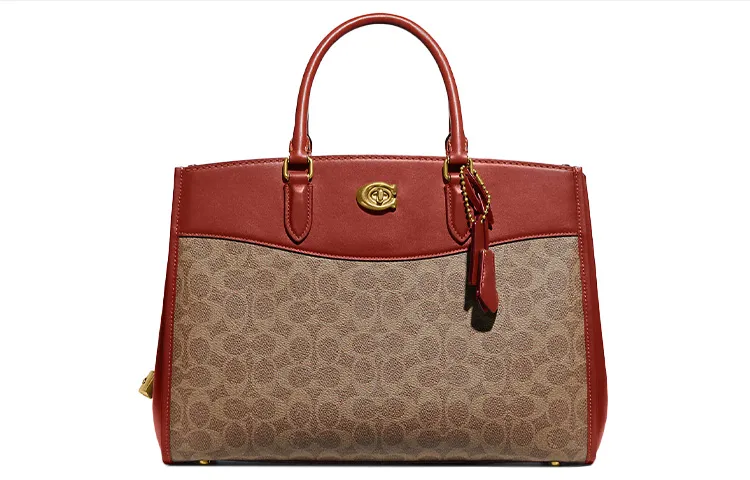 COACH Brooke Leather Shoulder Bag, Crossbody Bag, Handbag Large Women's Tan & Rusty