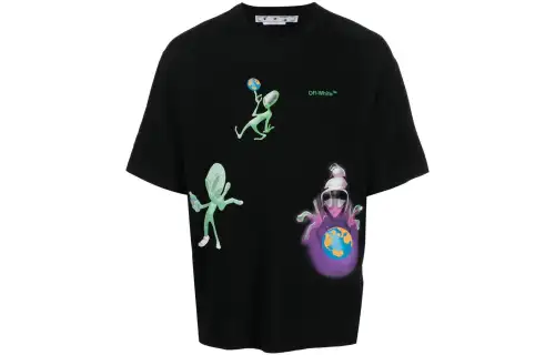 OFF WHITE T Shirts Men's Black Crew Neck Moderate Straight Fit