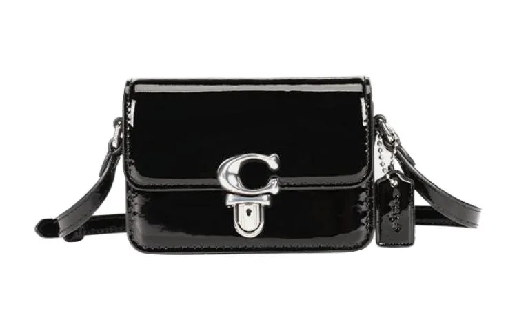 COACH Studio Lacquered Finish Cow Leather Shoulder Bag, Crossbody Bag Mini Women's Black