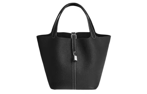 HERMES Picotin Lock Clemence Calfskin Basket Bag, Bucket Bag, Handbag 22 Women's 89 Noir Black