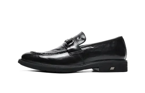 Qianbaidu C°BANNER first-layer cowhide slip-on business formal leather shoes men's black