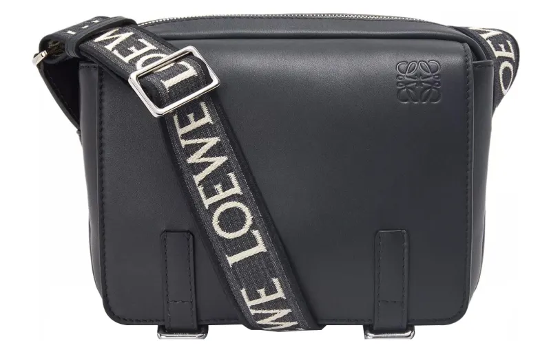 LOEWE Military Messenger Bag In Soft Grained Calfskin And Jacquard Xs Deep Navy