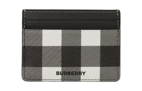 Burberry Cotton With Calfskin Trim Card Holder Men's Black/White