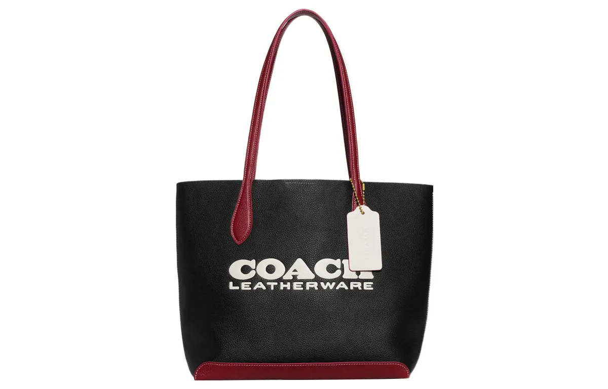 COACH Kia Pebbled Leather Tote Bag, Shopping Bag, Handbag, Shoulder Bag Large Women's Black