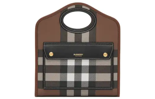 Burberry Pocket Bag Calfskin Decoration Shoulder Bag, Crossbody Bag, Handbag Mini Women's Dark Birch Brown