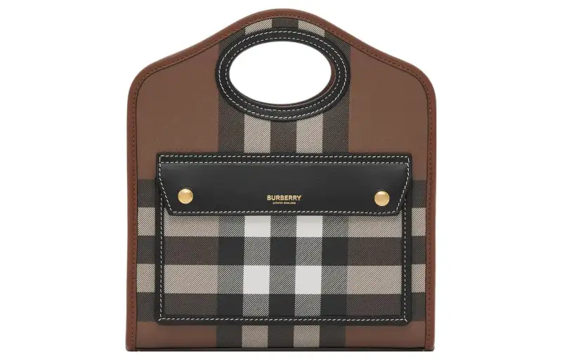 Burberry Pocket Bag Calfskin Decoration Shoulder Bag, Crossbody Bag, Handbag Mini Women's Dark Birch Brown