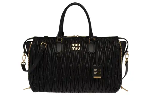 MIU MIU Matelassé Lambskin With Nappa Leather Shoulder Bag, Crossbody Bag, Handbag Women's Black