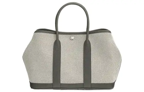 HERMES Garden Party Officier Canvas With Negonda Calfskin Handbag 30 Women's Light Beige/Desert/May Gray