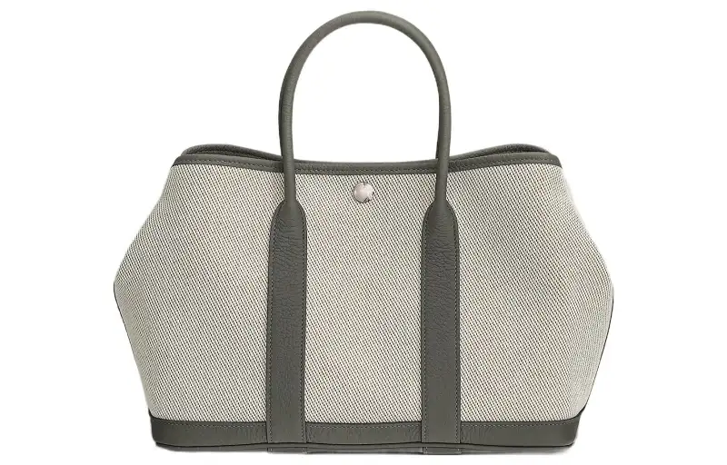 HERMES Garden Party Officier Canvas With Negonda Calfskin Handbag 30 Women's Light Beige/Desert/May Gray