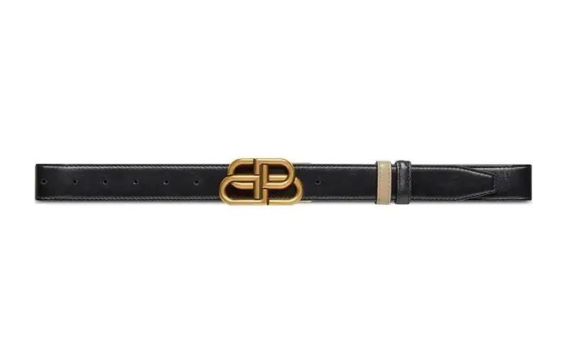 Balenciaga Cow Leather Belts Women's Black/Light Brown Width 3cm