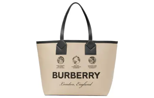 Burberry Cotton With Calfskin Tote Bag, Shopping Bag, Shoulder Bag, Handbag Large Women's Khaki