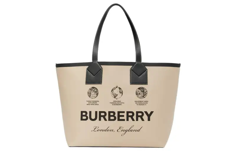 Burberry Cotton With Calfskin Tote Bag, Shopping Bag, Shoulder Bag, Handbag Large Women's Khaki