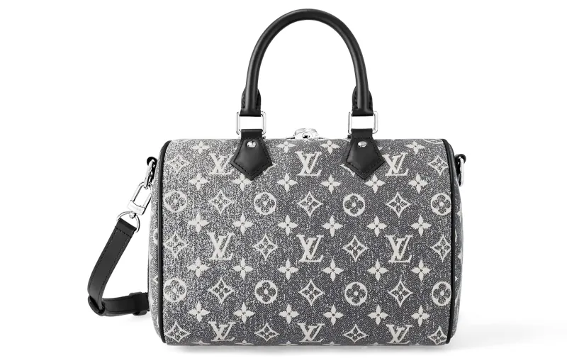 LOUIS VUITTON Speedy Denim With Cow Leather Pillow Bag, Shoulder Bag, Crossbody Bag, Handbag Women's Gray