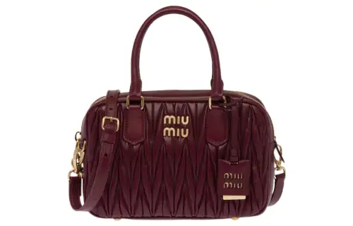 MIU MIU Matelassé Soft Sheep Leather Shoulder Bag, Crossbody Bag, Handbag Women's Burgundy