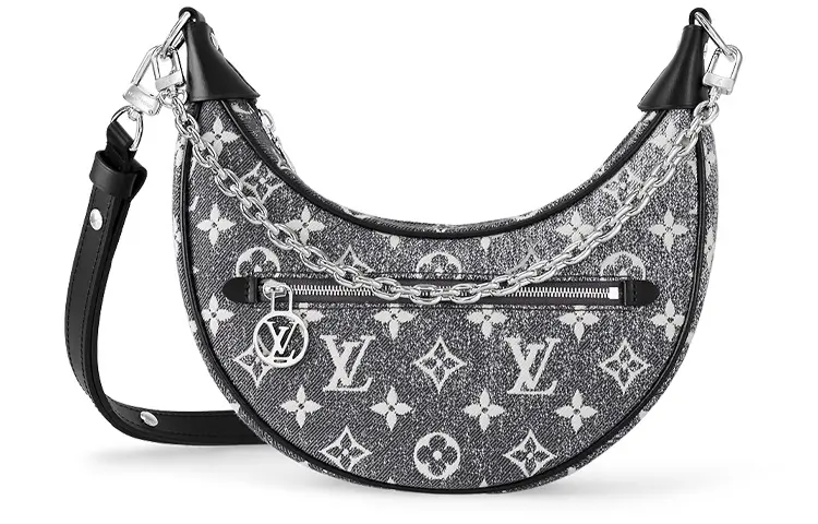 LOUIS VUITTON Loop Denim With Cow Leather Trim Pea Bag, Shoulder Bag, Handbag, Shoulder Bag Women's Gray