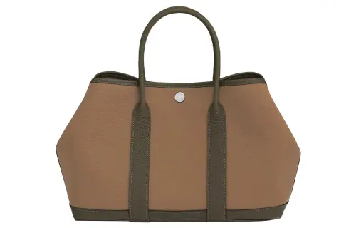 HERMES Garden Party Canvas And Negonda Calfskin Handbag 30 Women's Chestnut/Bronze Green