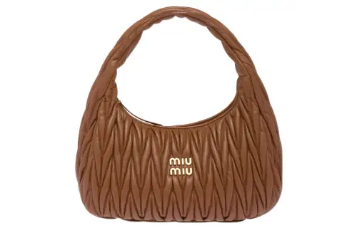 MIU MIU Matelassé Soft Sheep Leather Hobo Bag, One Shoulder Handbag Women's Brown