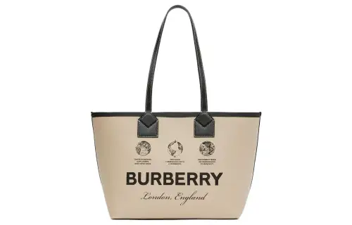 Burberry Cotton With Calfskin Tote Bag, Shopping Bag, Shoulder Bag, Handbag Small Women's Khaki