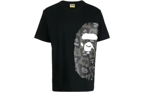 A BATHING APE T Shirts Men's Black Crew Neck Moderate Straight Fit