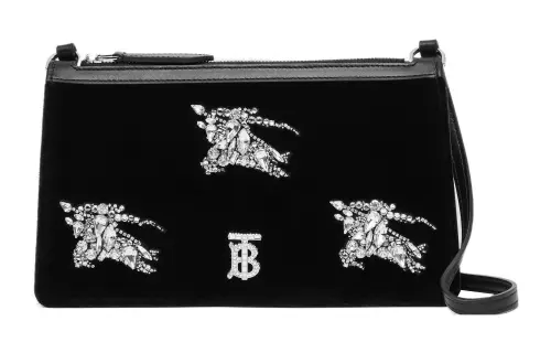 Burberry Cotton With Calfskin Handbag, Shoulder Bag Women's Black