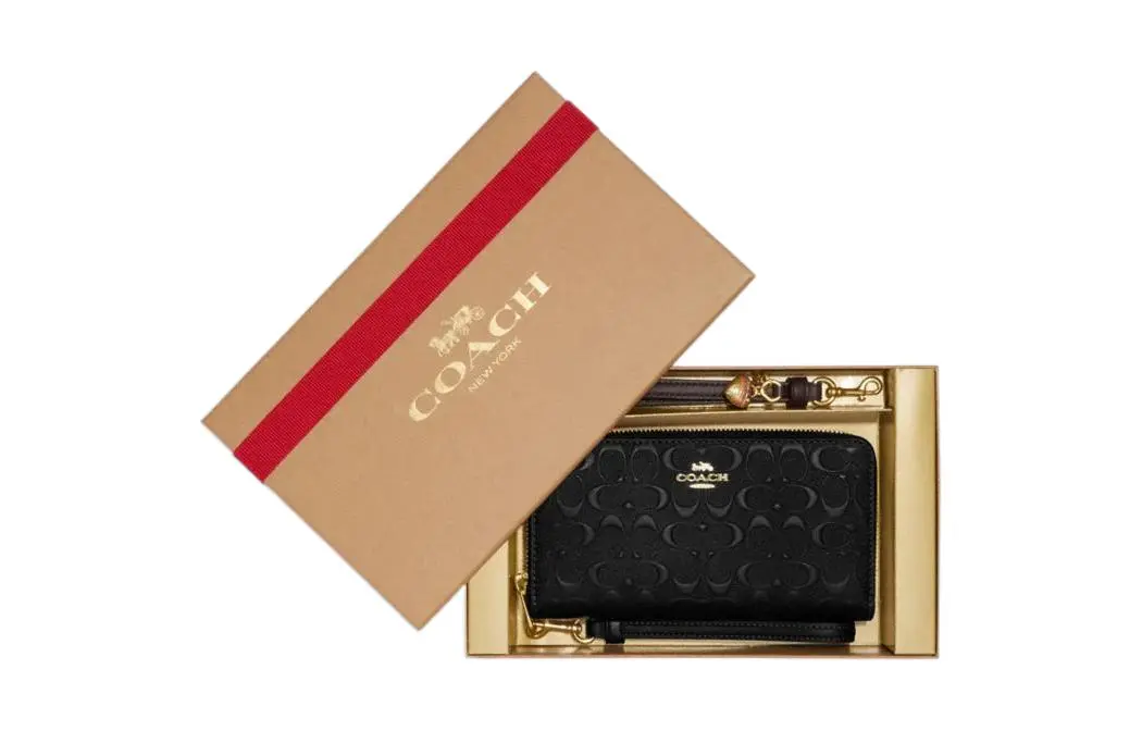 COACH Zip Around Smooth Calfskin With Leather Card Holder, Wallet Women's Black