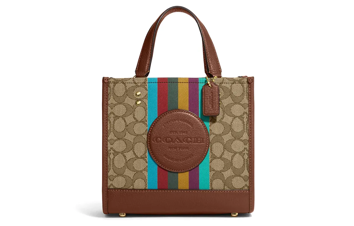 COACH Dempsey Jacquard With Refined Pebbled Leather Shoulder Bag, Crossbody Bag, Handbag Small Women's Khaki & Brown